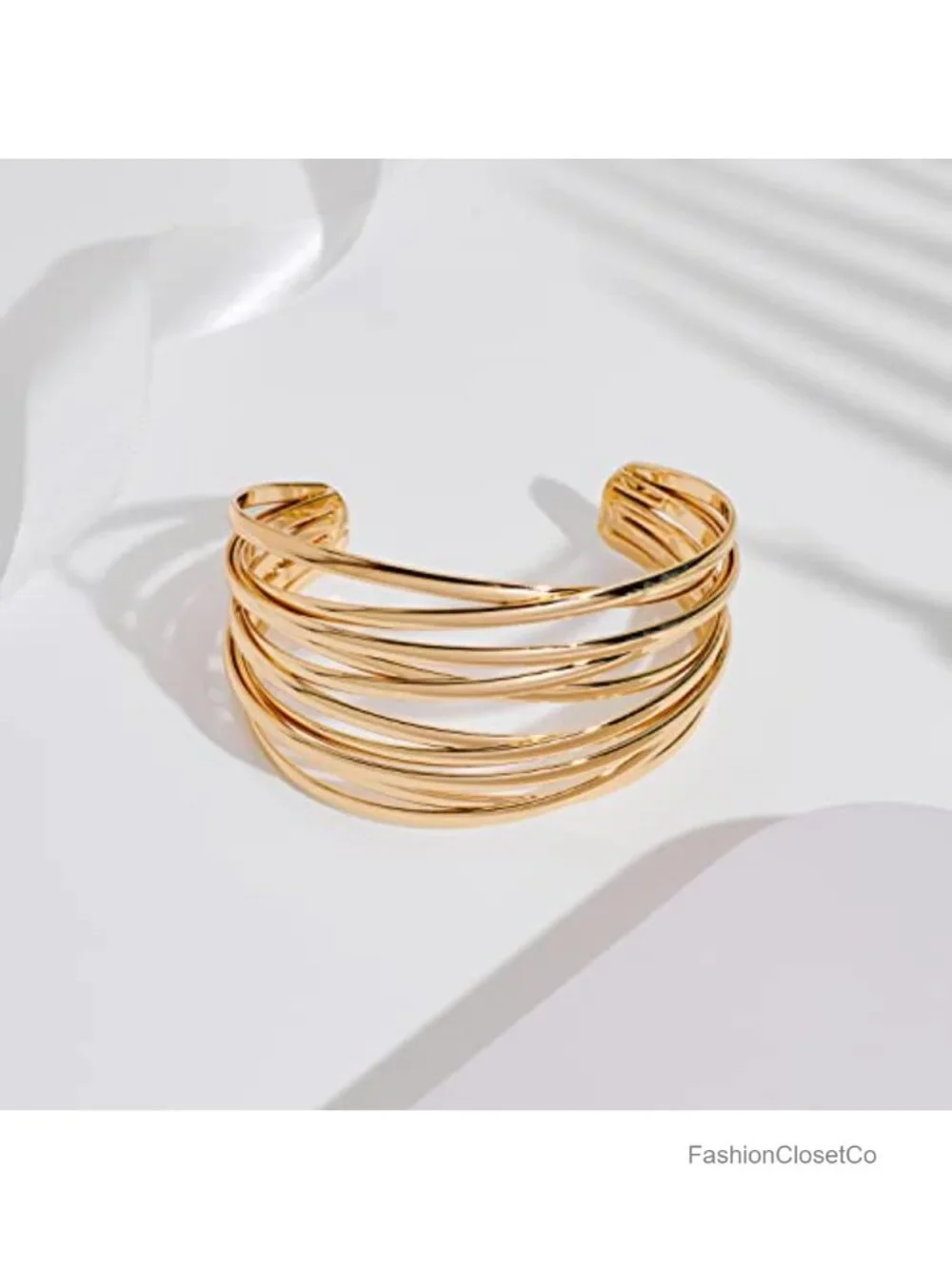 Gold Plated Twisted Cuff Bangle Bracelet, Chunky Open Bracelet